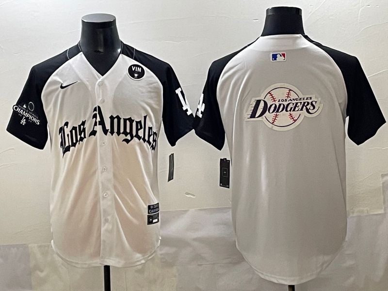 Men 2025 Los Angeles Dodgers Blank White black Five generations Joint Name Nike MLB Jersey style 52636